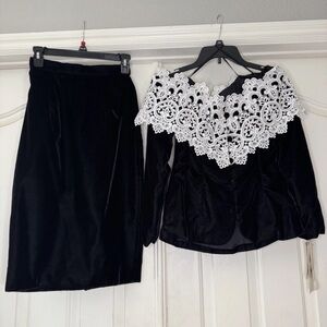 NWT Vintage Jessica McClintock 2 pc black velvet Womens suit Top and skirt SZ 4